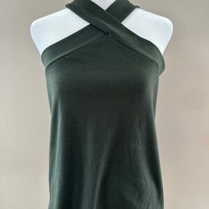 Nine Britton Dark Green Ribbed Crossover Tank Top